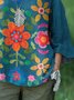 Chemises Rétro Floral Printemps / Automne en Lin Micro-élasticité Coupe Régulière Manches Longues Régulier Trapèze pour Femmes