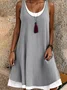 Femmes Plain Bleu Col Rond Confortable Robe Mi-Longue Décontracté