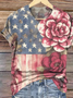 T-shirts Décontracté Floral Été Coton Micro-élasticité Manches Courtes Col Rond Régulier Régulier pour Femmes