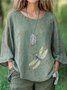 Chemises Femmes Rétro Printemps / Automne Libellule Coton Micro-élasticité Sportif & Intérieur Coupe Régulière Col Rond Trapèze