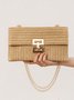 Sacs à Bandoulière Bloc de Couleur Rétro Toutes Les Saisons Boucle en Métal Quotidien Paille Toile pour Femmes