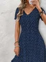 Femmes Abstrait Pois Polka Bleu Violacé Col V Confortable Robe Mi-Longue Décontracté