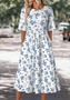 Femmes Floral Bleu Col Rond Confortable Robe Maxi Décontracté