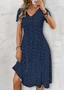 Femmes Abstrait Pois Polka Bleu Violacé Col V Confortable Robe Mi-Longue Décontracté