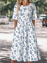 Femmes Floral Bleu Col Rond Confortable Robe Maxi Décontracté