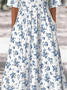 Femmes Floral Bleu Col Rond Confortable Robe Maxi Décontracté
