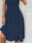 Femmes Abstrait Pois Polka Bleu Violacé Col V Confortable Robe Mi-Longue Décontracté