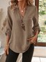 Chemises Décontracté Plain Printemps / Automne en Lin Col V Micro-élasticité Coupe Régulière Manches Longues Régulier pour Femmes
