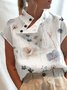 Blouses Femmes Simple Floral Été Quotidien Coupe Régulière Col Châle Régulier Droit Régulier