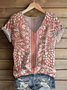 T-shirts Femmes Décontracté Floral Été Polyester Col V Imprimé Micro-élasticité Manches Courtes Régulier