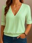 T-shirts Décontracté Plain Printemps / Automne Coton Col V Micro-élasticité Quotidien Manches Longues Régulier pour Femmes