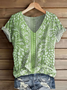 T-shirts Femmes Décontracté Floral Été Polyester Col V Imprimé Micro-élasticité Manches Courtes Régulier