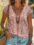 T-shirts Femmes Décontracté Floral Été Polyester Col V Imprimé Micro-élasticité Manches Courtes Régulier