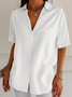 Chemises Femmes Décontracté Plain Été Polyester Micro-élasticité Manches Courtes Régulier Droit Col de Chemise