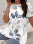 Deux Pièces Ensembles Simple Feuille Été Polyester Imprimé Naturel Micro-élasticité Quotidien Top Avec Pantalons pour Femmes