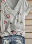 T-shirts Femmes Décontracté Floral Été Col V Imprimé Quotidien Manches Courtes Régulier Régulier