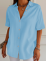 Chemises Femmes Décontracté Plain Été Polyester Micro-élasticité Manches Courtes Régulier Droit Col de Chemise