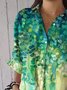 Chemises Femmes Simple Plantes Printemps / Automne Micro-élasticité Quotidien Manches Longues Régulier Trapèze Col de Chemise
