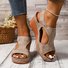 Sandales Rétro Plain Été Quotidien Cuir Cuir Talon de Bloc à Bout Ouvert Boucle Réglable pour Femmes