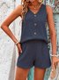 Deux Pièces Ensembles Femmes Rue Plain Été Polyester Col V Boucle Sans Manches Droit Régulier