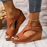 Sandales Rétro Plain Été Quotidien Cuir Cuir Talon de Bloc à Bout Ouvert Boucle Réglable pour Femmes
