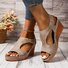 Sandales Rétro Plain Été Quotidien Cuir Cuir Talon de Bloc à Bout Ouvert Boucle Réglable pour Femmes