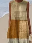 Femmes Bloc de Couleur Kaki Col Rond Confortable Robe Maxi Décontracté
