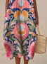 Femmes Floral Pêche Col Rond Confortable Robe Maxi Décontracté