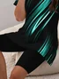 Deux Pièces Ensembles Simple Polyester d'été abstrait Naturel Micro-élasticité Quotidien Col Rond Top Avec Pantalons pour Femmes