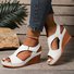 Sandales Rétro Plain Été Quotidien Cuir Cuir Talon de Bloc à Bout Ouvert Boucle Réglable pour Femmes