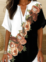 Blouses Simple Floral Été Aucune élasticité Quotidien Ample Col Châle Droit Régulier pour Femmes
