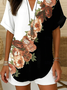 Blouses Simple Floral Été Aucune élasticité Quotidien Ample Col Châle Droit Régulier pour Femmes