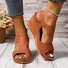 Sandales Rétro Plain Été Quotidien Cuir Cuir Talon de Bloc à Bout Ouvert Boucle Réglable pour Femmes
