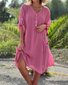 Femmes Plain Rose Col V Confortable Robe Mi-Longue Décontracté