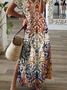 Femmes Floral Comme Image Col V Confortable Robe Mi-Longue Décontracté