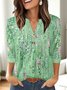 T-shirts Décontracté Floral Printemps / Automne Polyester Micro-élasticité Quotidien Coupe Régulière Manches trois quarts Trapèze pour Femmes