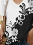 T-shirts Femmes Décontracté Floral Été Col V Quotidien Coupe Régulière Manches Courtes Régulier Trapèze