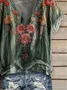 T-shirts Décontracté Floral Été Polyester Col V Imprimé Micro-élasticité Quotidien Manches Courtes pour Femmes