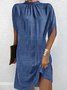 Femmes Géométrique Bleu Col Rond Confortable Imprimé Robe Mi-Longue Rétro