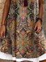 Femmes Floral Brun Col Rond Confortable Robe Mi-Longue Rétro