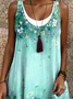 Femmes Floral Vert Col Rond Confortable Robe Mi-Longue Décontracté