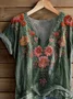 T-shirts Décontracté Floral Été Polyester Col V Imprimé Micro-élasticité Quotidien Manches Courtes pour Femmes