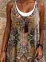 Femmes Floral Brun Col Rond Confortable Robe Mi-Longue Rétro