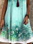 Femmes Floral Vert Col Rond Confortable Robe Mi-Longue Décontracté