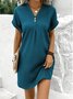 Femmes Plain Aqua Col V Confortable Joint Fendu Robe Maxi Rétro