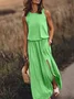 Femmes Plain Jaune Col Rond Confortable Joint Fendu Robe Maxi Rétro