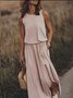 Femmes Plain Jaune Col Rond Confortable Joint Fendu Robe Maxi Rétro