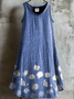 Femmes Floral Bleu Col Rond Confortable Robe Mi-Longue Décontracté