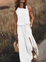 Femmes Plain Jaune Col Rond Confortable Joint Fendu Robe Maxi Rétro