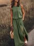 Femmes Plain Jaune Col Rond Confortable Joint Fendu Robe Maxi Rétro